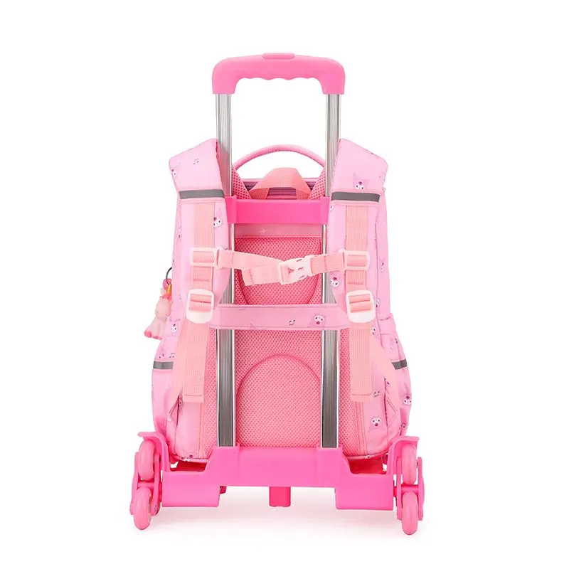 Аніме Kuromi Trolley School Bag Sanrios Girl School Backpack with Wheels Student Rolling Backpack Save Effort High Capacity Gift