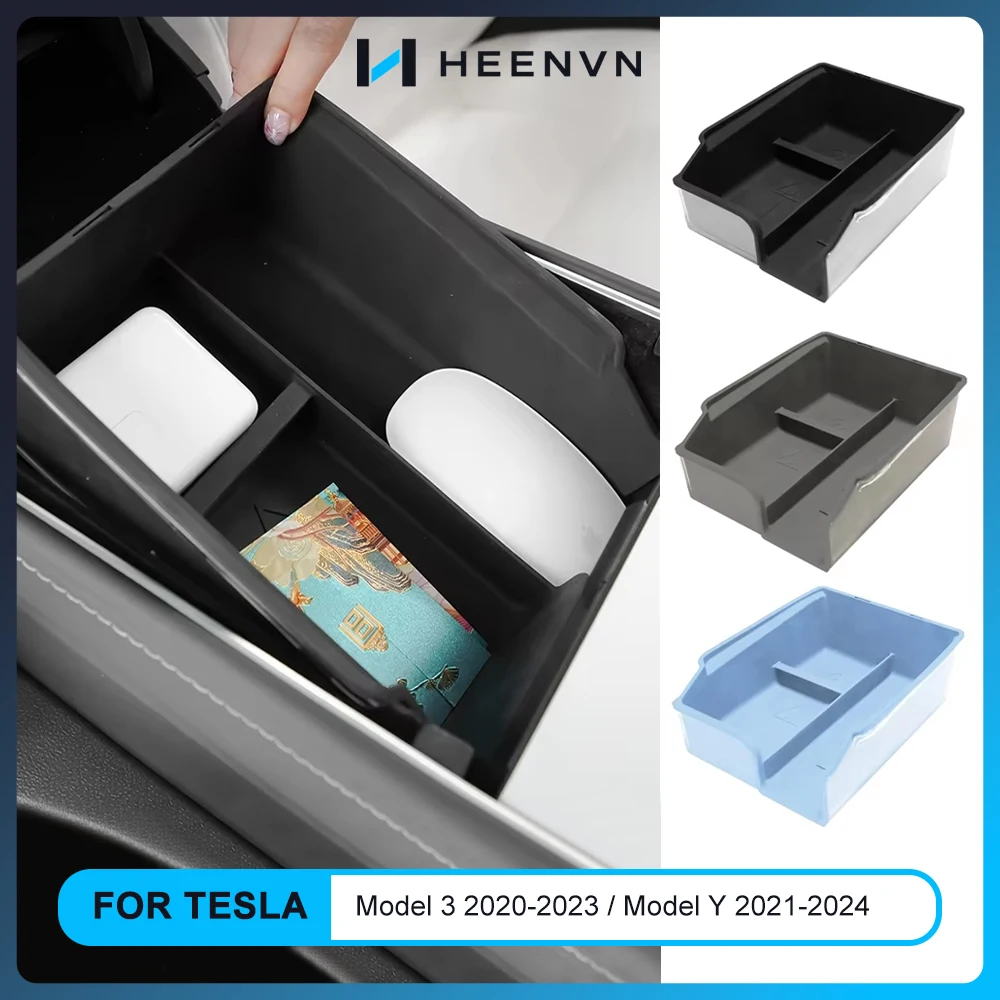 Heenvn Für Tesla Model 3 Model Y Silikon-Aufbewahrungsbox 2021 2022 2023 2024 Mittelkonsolen-Organizer Ablagefach Zubehör