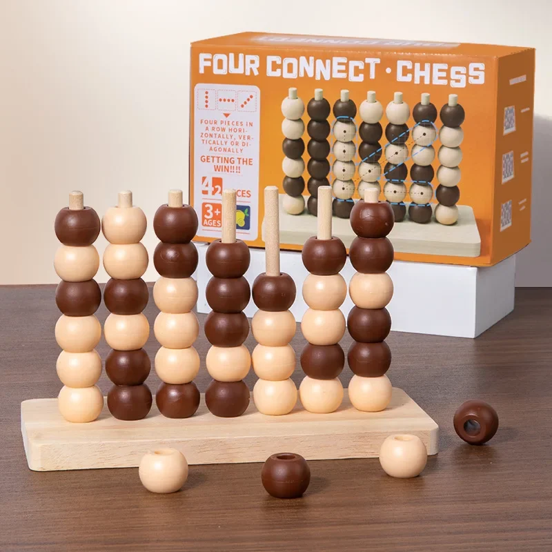 

Wooden Four in A Row Game Logic Chess Fun Table Top Family Puzzle Board Game Toys Fun Educational Toy for Kids and Adults Gifts