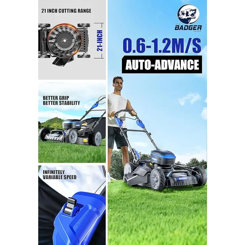 40V Brushless 21 Inch Cordless Self-propelled Lawn Mower, Height Adjustable Electric Lawn Mower, Comes with Battery and Charger