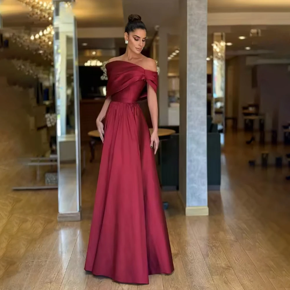 ชุดราตรีหรูหราแบบเปิดไหล่ทรงเอไลน์ยาว พร้อมจีบระบาย ชุดออกงานสำหรับผู้หญิงอาหรับ สามารถสั่งตัดได้