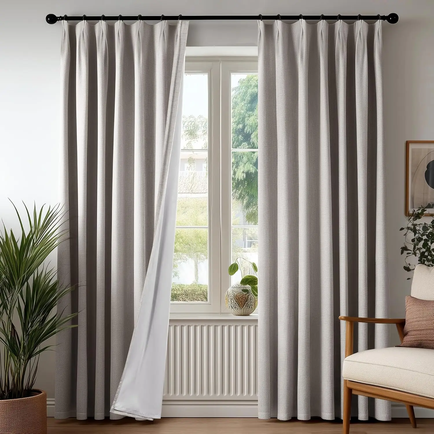 

Pinch Pleated Blackout Curtains, Faux Linen 100% Light Blocking Thermal Drapes for Bedroom & Living Room, (40" W x 96" L