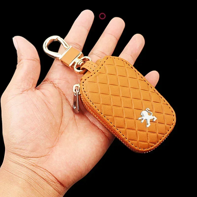 Leather Car Key Case Cover Auto Keychains Protective Bag for Peugeot 108 206 207 301 306 307 407 408 508 2008 3008 4008 5008