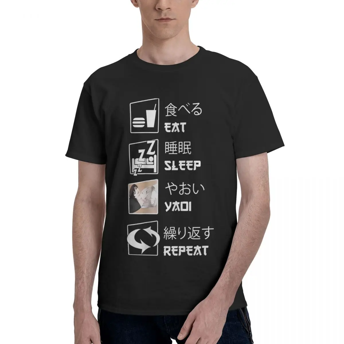 Men Eat Sleep Yaoi Yuri Repeat Anime BL Manga Lover (3) T Shirt Streetwear O-neck Cotton Tshirt