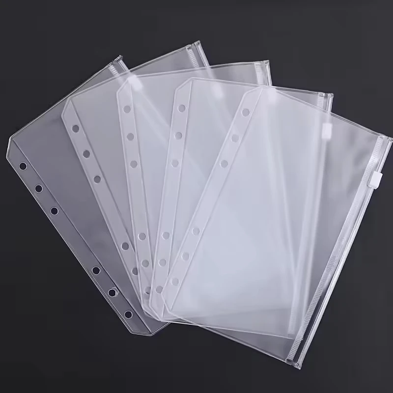 12PCS A6/A5 Binder Pockets 6 Holes Cash Envelopes for Budgeting Clear Zipper Folders for 6-Ring Binder Waterproof PVC  Organizer