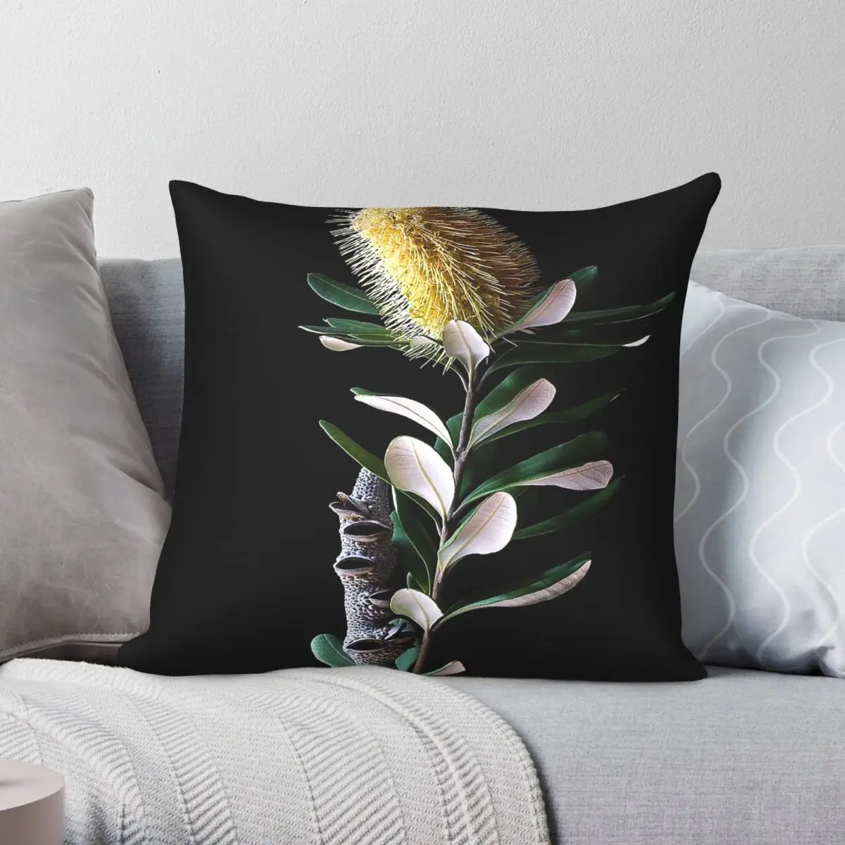 Coast Banksia Integrifolia Pillowcase Polyester Linen Velvet Pattern Zip Decorative Sofa Seater Cushion Case 18