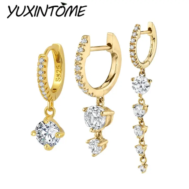 

925 Sterling Silver Needle Simple Elegant Colorful Round Zircon Pendant Earrings Different Sizes Women Fashion Earrings Jewelry