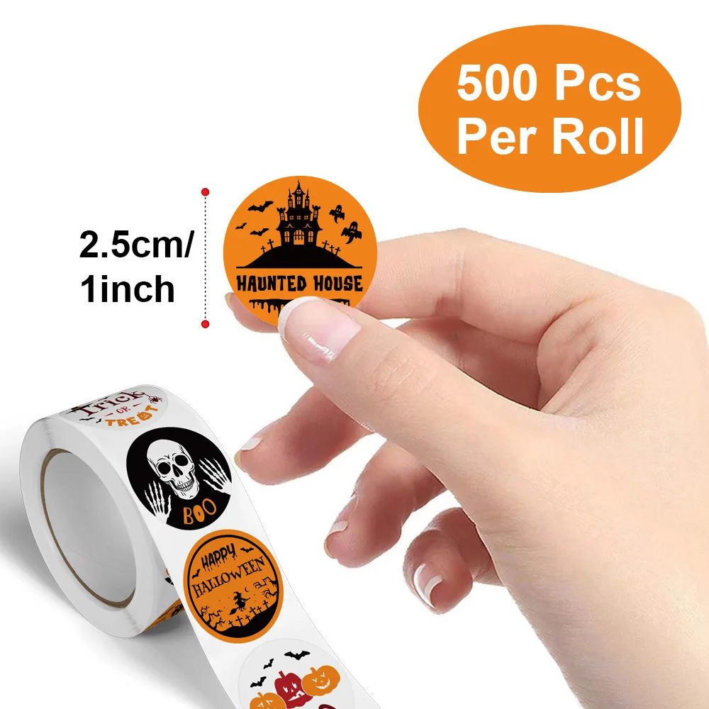 500pcs/roll Halloween Pumpkin Bat Sealing Sticker 1inch, Happy Halloween Sticker For Kids Party Baking Accessories Tools DIY