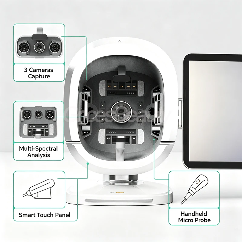 K33 Smart AI Facial Analysis Machine 3 Cameras Multi Spectrum Light Source WIFI Cloud Storage Skin Detector Salon Beauty Testing