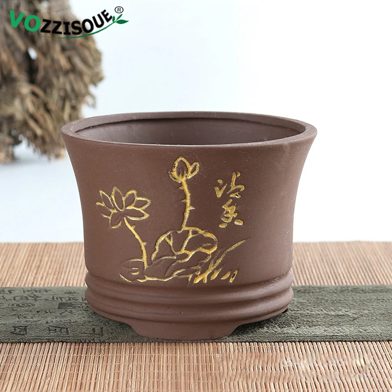 Gorąca sprzedaż Handmade chiński Bonsai donica z terakoty ceramiczne kaktus doniczka na sukulenty ogród w stylu Vintage wystrój domu złoty doniczka