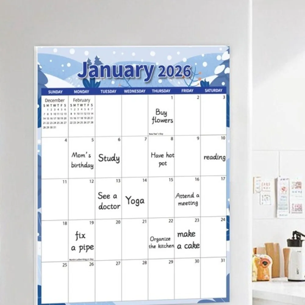 

New Magnetic Refrigerator Calendar Smudge-proof 12-month Daily Planning Calendar Reusable Whiteboard Punch-In Planner Home Use