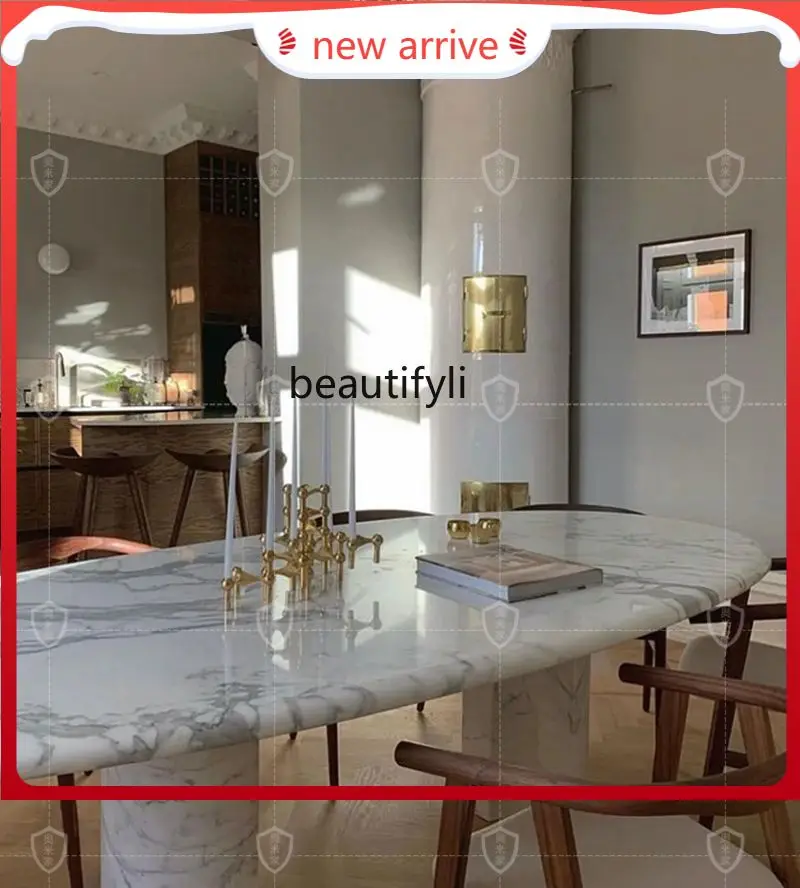 

Italian Marble Ellipse Dining Table Nordic Natural Marble Dining-Table Marble Ellipse Dining Table round Table G1218