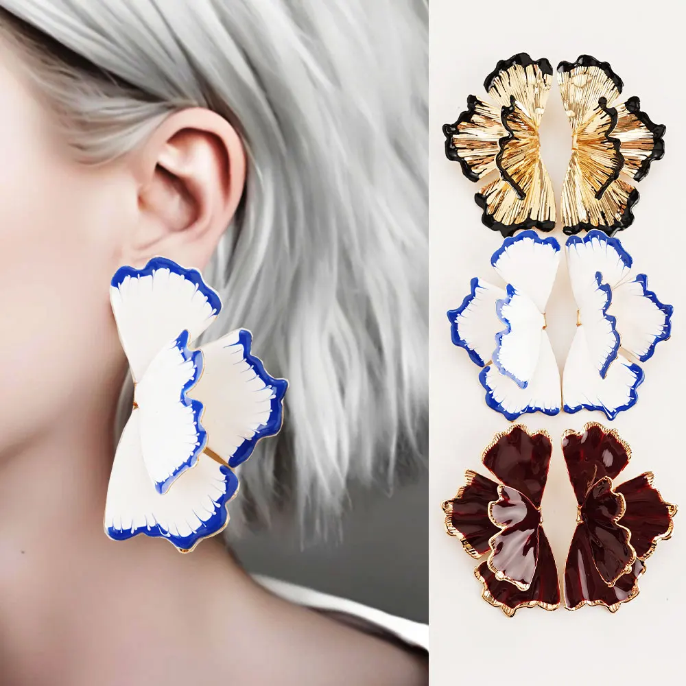 الأبيض الأزرق فراشة بوهو بيان وأقراط المينا الرجعية جميلة المعادن مجوهرات للنساء الفتيات اكسسوارات الحفلات #1