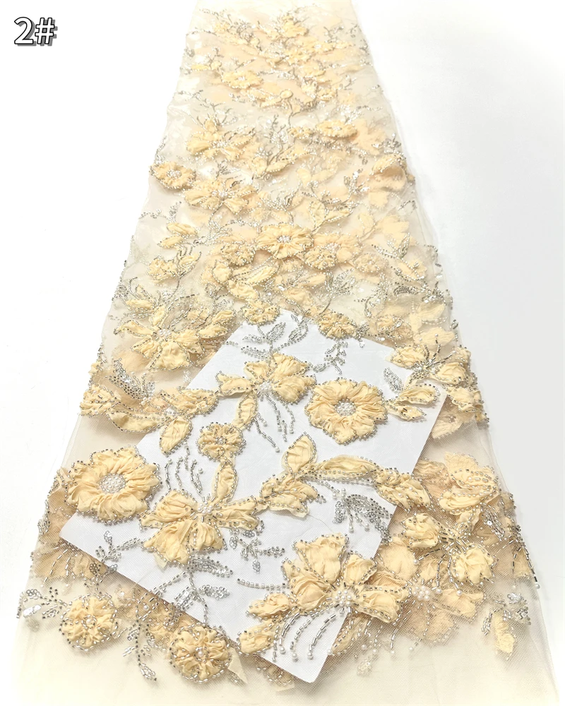 Nigeryjska koronka z cekinami, afrykańska koronka z koralikami, wysokiej jakości tkanina koronkowa 5 jardów, afrykańska francuska tiulowa koronka siatkowa, materiał na suknię ślubną