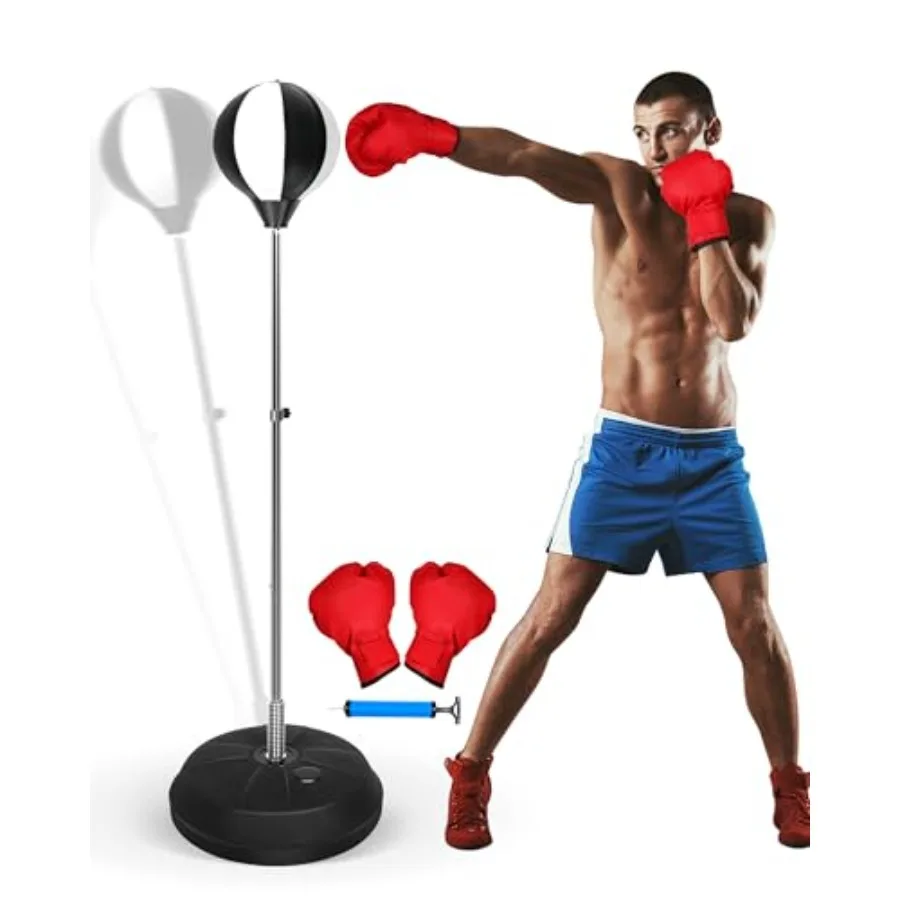 

Фитнес-груша-рефлекс для скоростных тренировок 47-59 дюймов с подставкой и перчатками для взрослых и подростков, отличный подарок, для тренировок по ММА, черно-белая