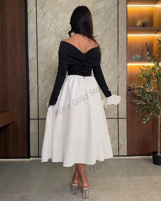 Abito da ballo semplice con spalle scoperte per donne arabe A Line Vestidos de Soriee con fiocco Abito da sera corto personalizzato Abbigliamento estivo