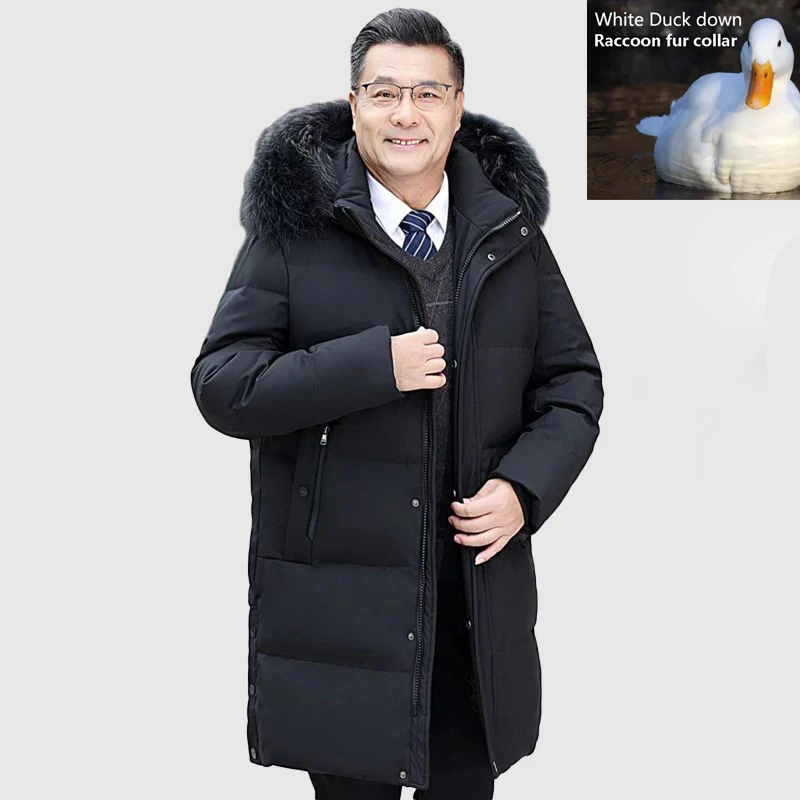 Mid Long Puffer Jacket Mens Thick And Warm Oversized Duck Down Jacket Fluffy Coats Parkas For Men Winter Down Coat Man Clothes