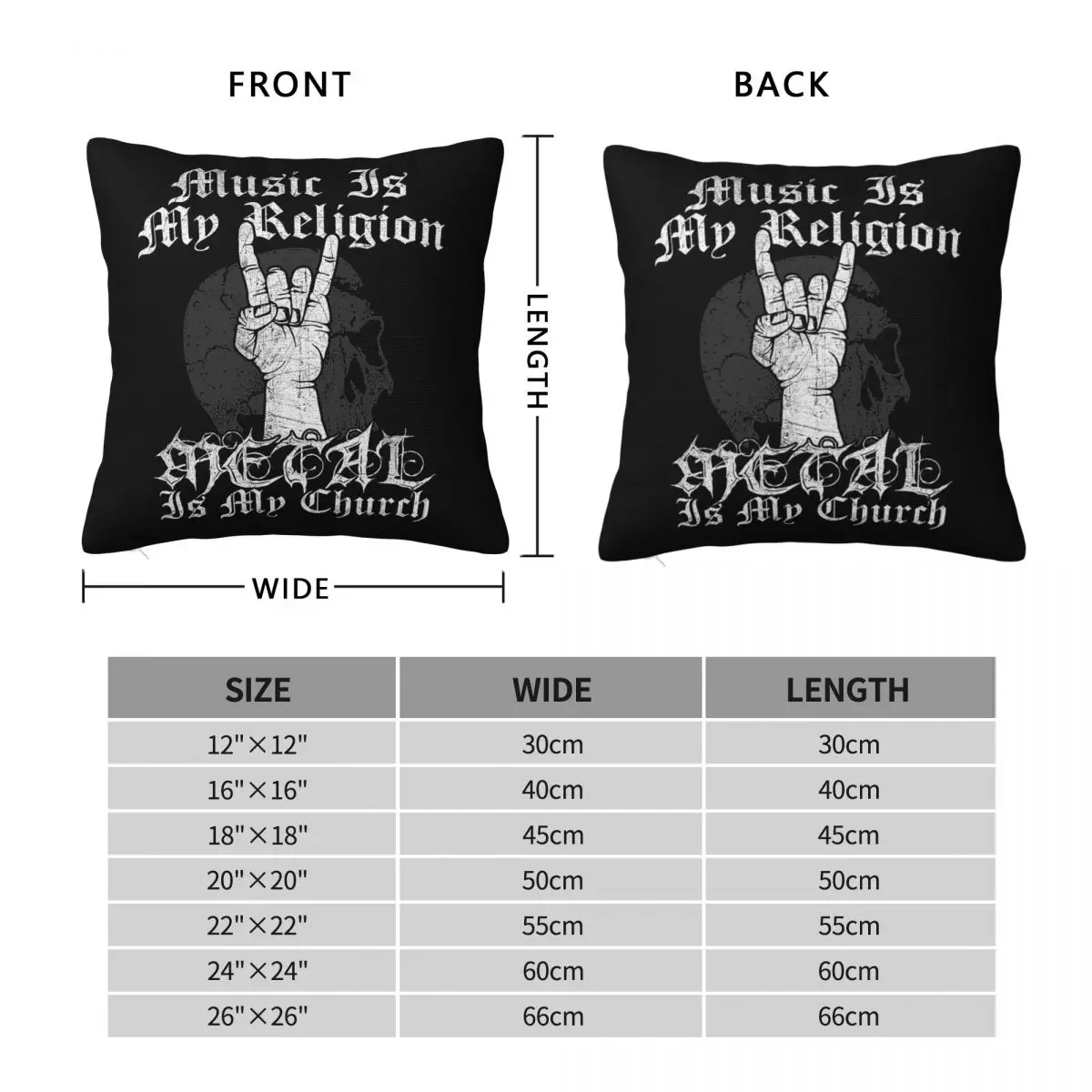 Music Is My Religion Metal Is My Church Pillowcase Polyester Linen Velvet Printed Zip Decorative Pillow Case Room Cushion Cover