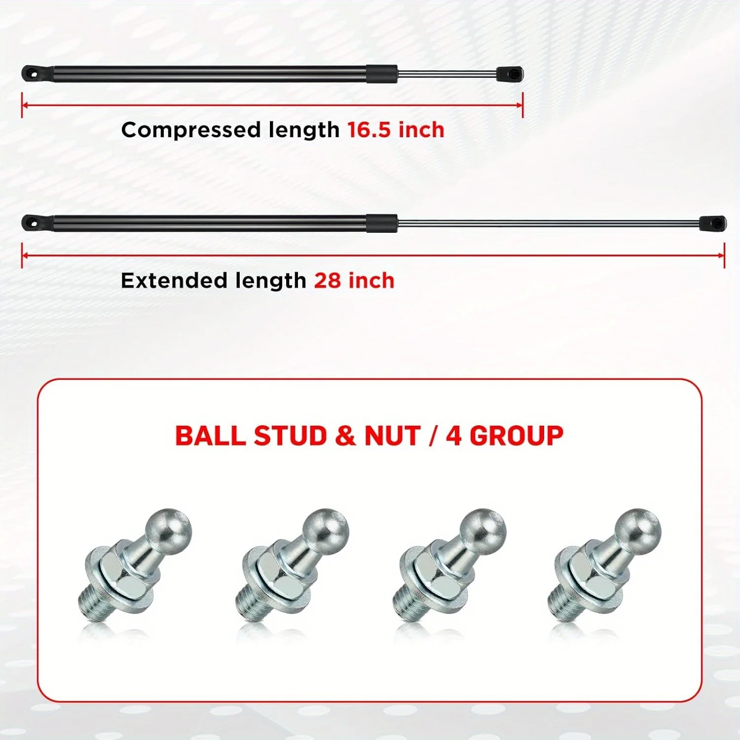 NI310050 28 polegadas 222N suportes a gás para ATC/Leer Camper Shell/porta RV/caixa de ferramentas (conjunto de 2)