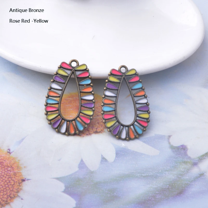 10 Stück Emaille-Wassertropfen-Anhänger aus Legierung, bunt, antikes Silber und Bronze, Anhänger für DIY-Schmuck- und Ohrringherstellung – Detail 3