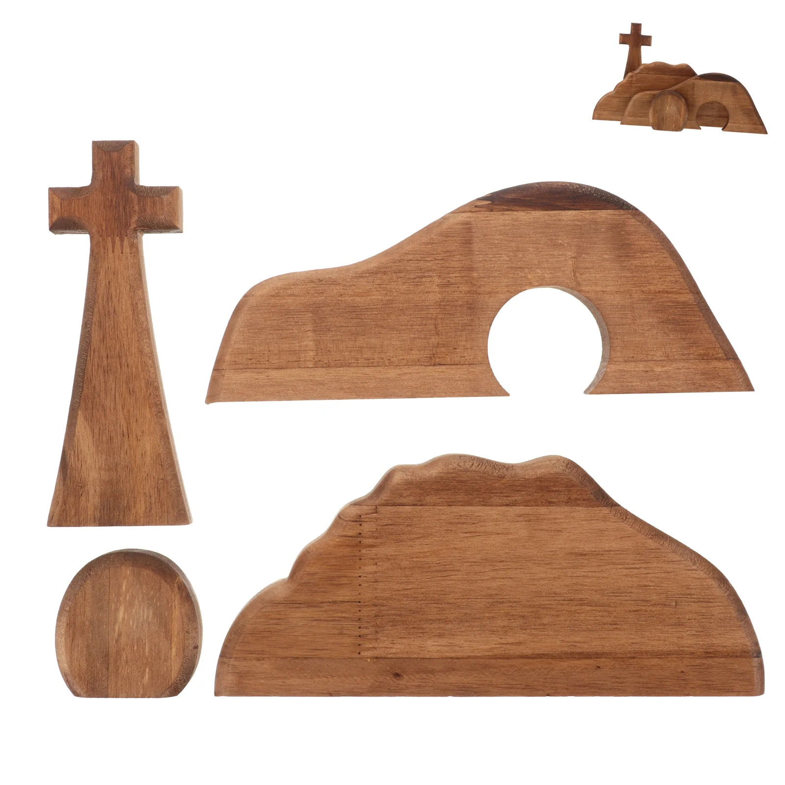 

1 Set Wooden Cross Easter Scene Wood Decoration Traditional Religious Resurrection Ornament Home Office Garden Decor