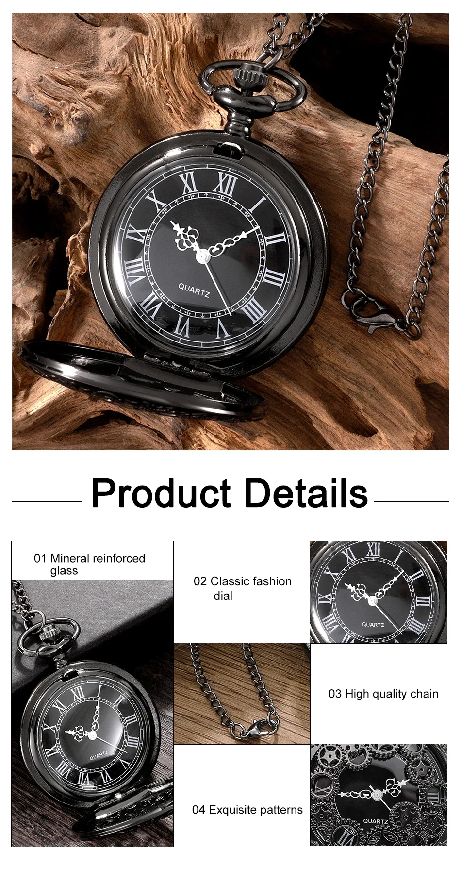 1R-Steampunk-Kupfer-Vintage-Hohlzahnrad-Hohl-Quarz-Taschenuhr-Halskette-Anhänger-Uhr-Kette für Männer und Frauen mit Kette, Geschenk – Detail 3