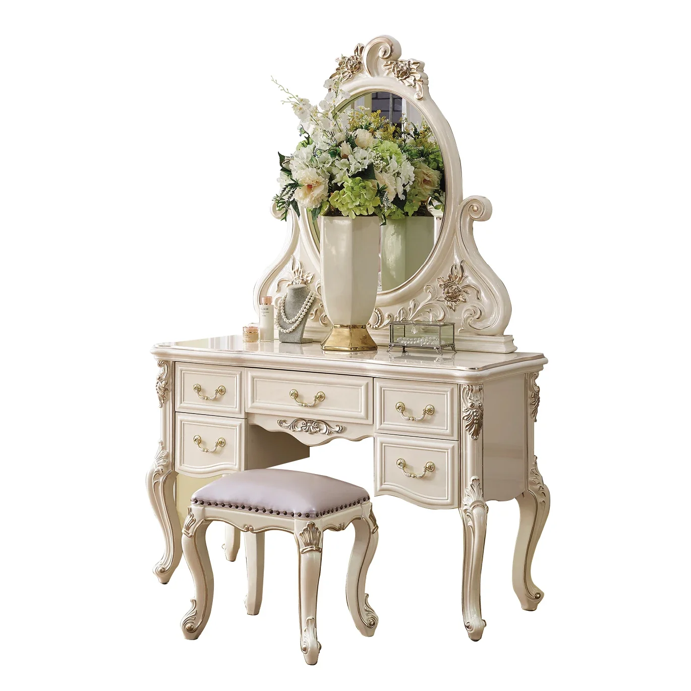 Newly Wooden Dressing Table With Modern Designs Elegant Pearl White Dressing Table Set