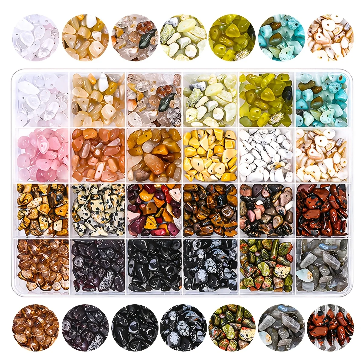 200g Natural Chip Stone Beads 24 Color Mix 5-8mm, Irregular Drilled Loose Beads for DIY Bracelet Jewelry Making Crafting