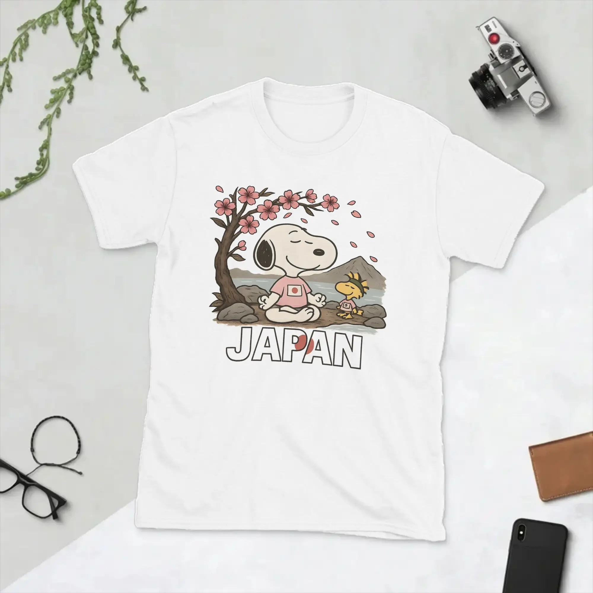 Herren-T-Shirts „Snoopys in Japan Cherry Blossom“ aus reiner Baumwolle, lustige Kurzarm-T-Shirts mit Rundhalsausschnitt, T-Shirts in Übergröße