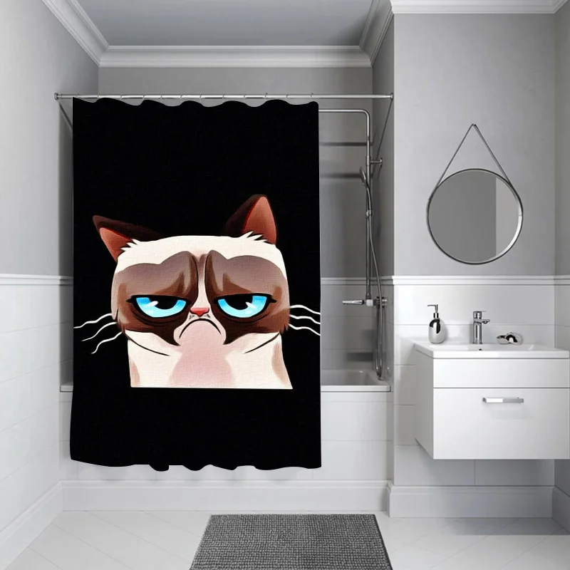 Bathroom Shower Curtain Grumpy-Cat Waterproof Bath Things for the Bathroom Accessories Set Curtains for Bedrooms Fabric Showers