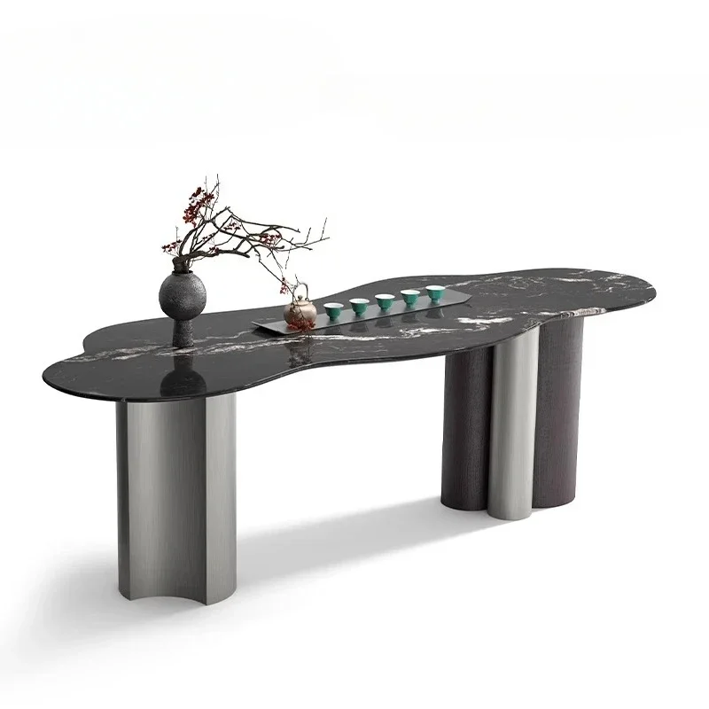 AALight Luxury Cloud Tea Table/natural Marble + Solid Wood/modern Balcony Office Tea Table