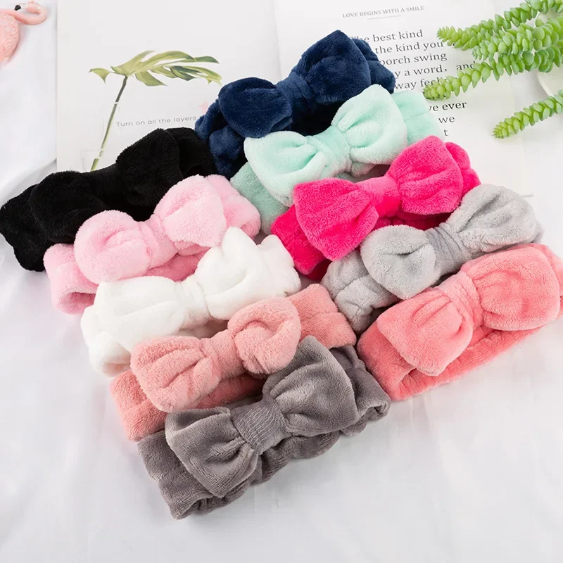 Mulheres maquiagem coral velo bandana lavagem rosto macio suporte de cabelo elástico nó superior hairbands bandana acessórios para o cabelo