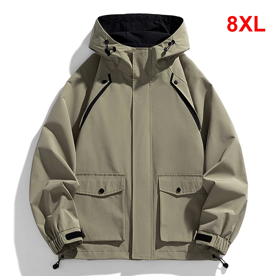 

Spring Autumn Windbreaker Jacket Men 8XL Plus Size Cargo Jackets Male Fashion Casual Hooded Camp Jacket Big Size 8XL