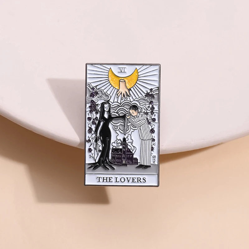 Tarot Card Enamel Pins The Lovers The Reader The Moon The Judgement Three Of Cups Metal Brooch Lapel Badge Fashion Jewelry Gifts