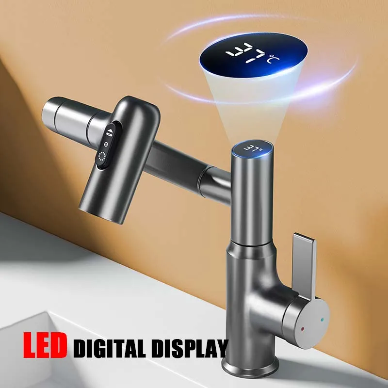 Imagem -04 - Multifuncional Digital Display Faucet Bacia Deck Montado Lavatório Torneira Misturadora de Água Quente e Fria Lavatório Rotação de 360 °