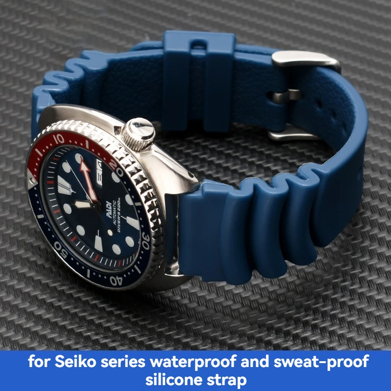 Bracelet de plongée en silicone 22 mm 20 mm 24 mm pour Seiko 5/SKX007/Turtle/Samurai – Bracelet de montre étanche noir bleu avec boucle ardillon