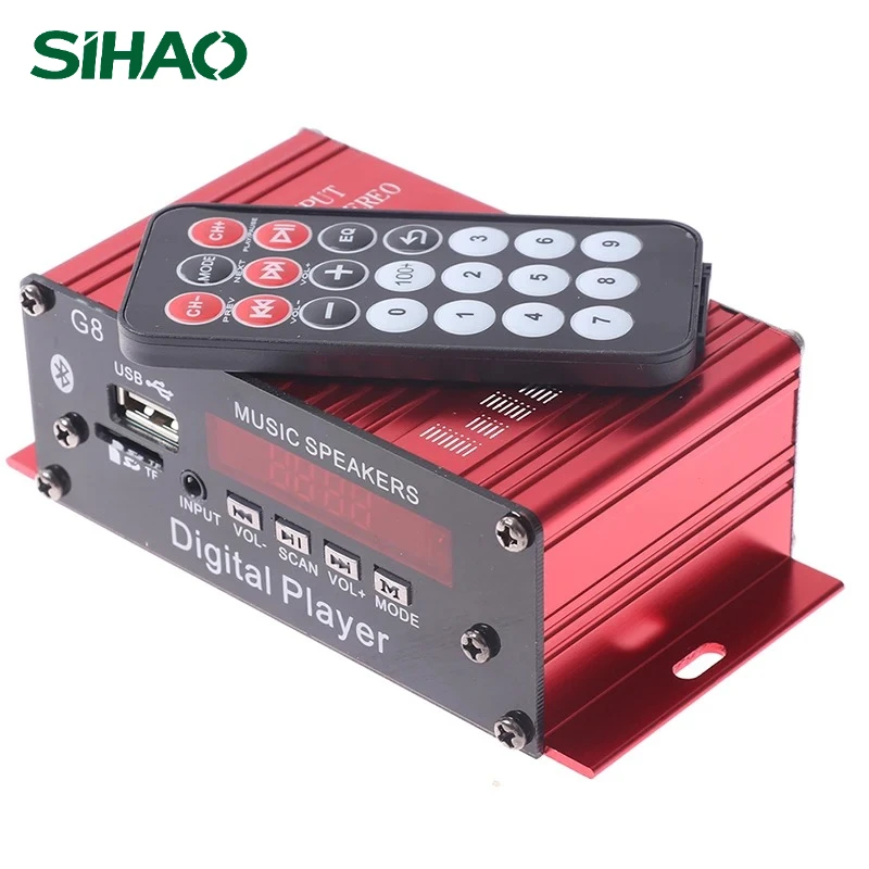 SIHAO G8 Car DC 12V 200W 4 Channel HiFi Audio Digital Stereo bluetooth AUX USB/TF/FM MP3 with Remote Control