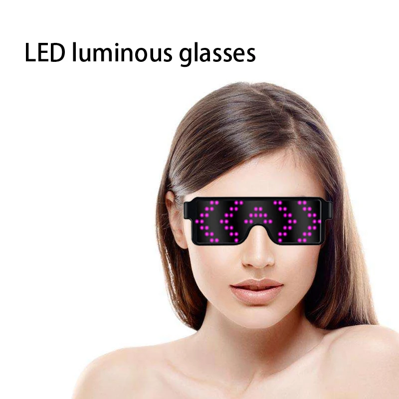 LED Party Glasses Luminous Glasses USB Charge DIY Edit Multi-lingual Quick Flash LED Sunglasses Club Glow Party Decor