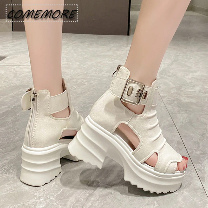 Gothic Chunky Platform Sandals Women\'s Summer 2023 Wedges Peep Toe Gladiator Shoes Woman Thick Bottom High Heels Sandalias Mujer