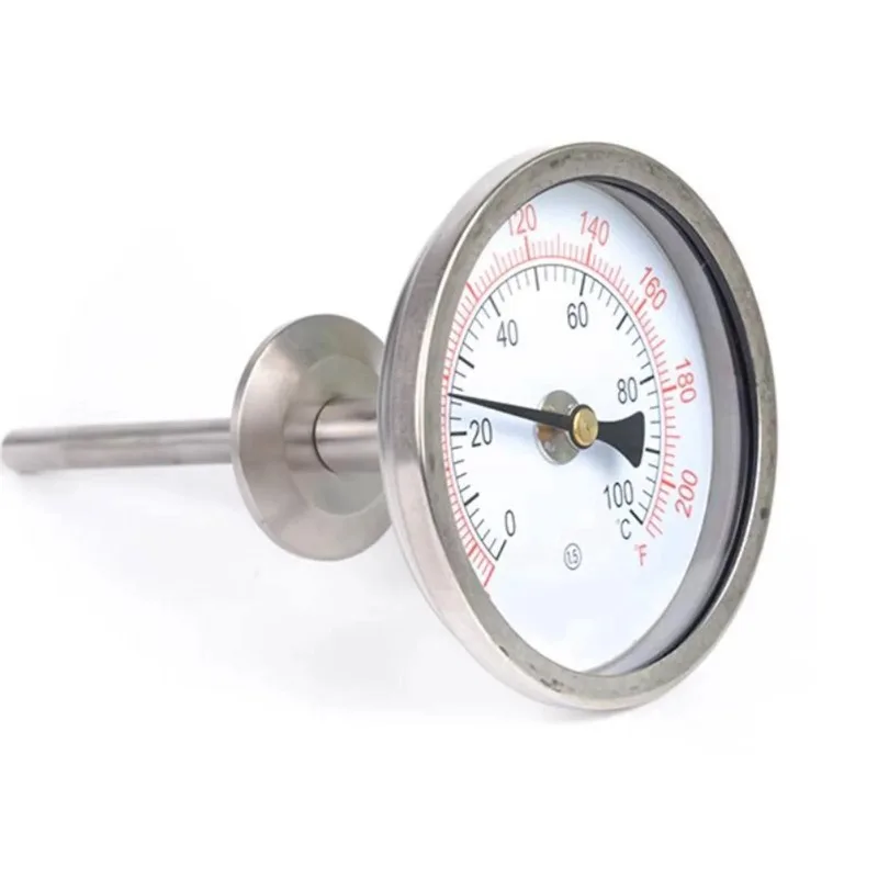 Axial Bimetal Thermometer Sanitary Thermometer, Trefoil Clamp 505mm 64mm