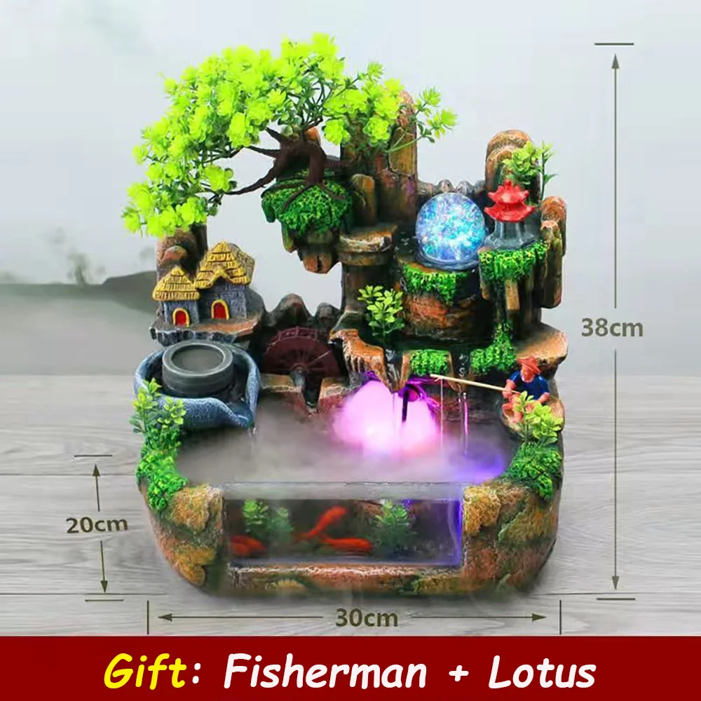 NONE Simulierte Landschaft Ornamente Aquarium Brunnen Wasserfall Restaurant Dekorationen Spray mit LED Licht Steingarten Aquarium 7