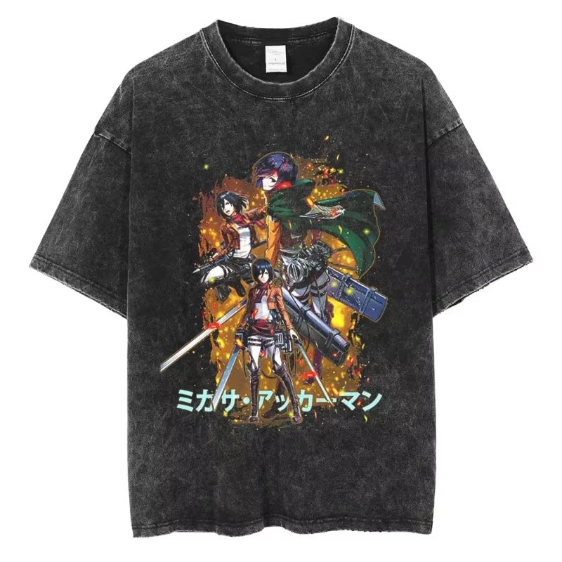 Attack on The Giant Anime 2026 Neues heißes gemeinsames offizielles T-Shirt aus gewaschener alter Retro-Reine Baumwolle High Street Trend Unisex Y2K Harajuku
