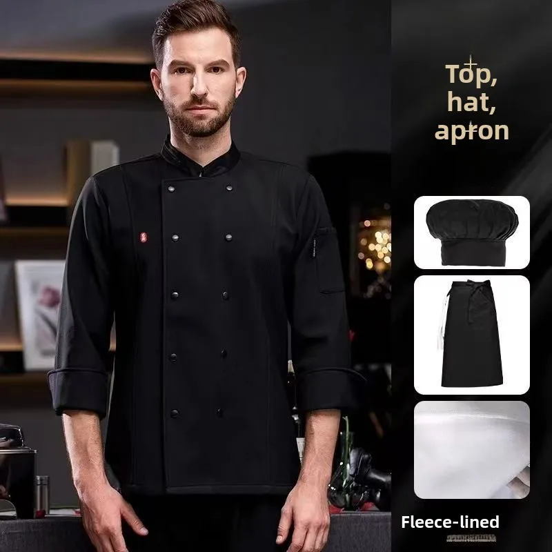 Mono de Chef de Hotel Original, traje con forro polar, terciopelo de manga larga para otoño e invierno, ropa cálida para herramientas de cocina