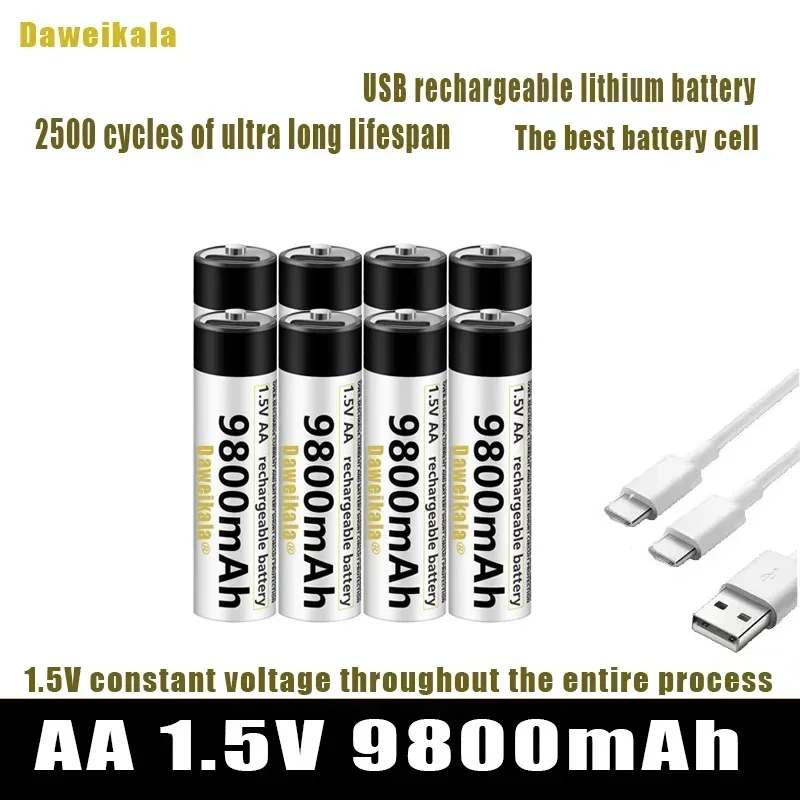 

High capacity 1.5V AA 9800 mWh USB rechargeable li-ion battery for remote control mouse small fan Electric toy battery + Cable