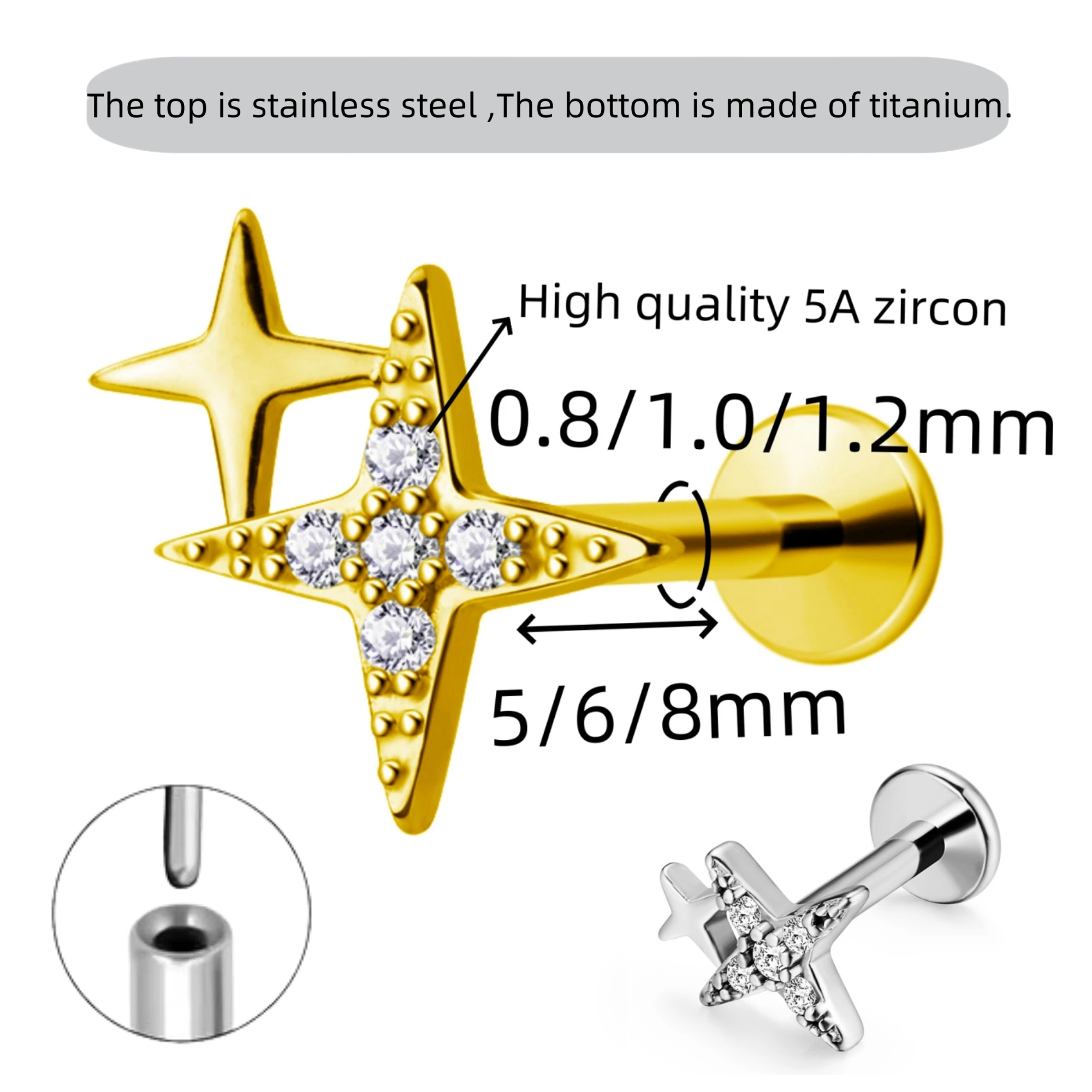 Titanium Star Threadless Piercing Earring for Cartilage