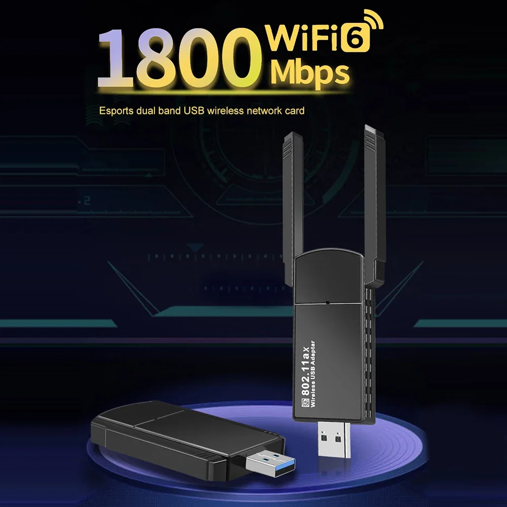 

WiFi 6 USB Adapter Network Card Dual Band 2.4G/5GHz USB3.0 Wifi Dongle Receiver 1800Mbps for Desktop PC