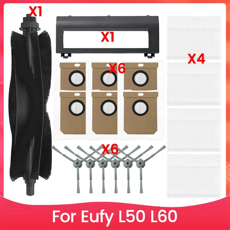 For Eufy L50,L60 Robot Vacuums Accessories Kit,1 Roller Brush,4 Filters,6 Side Brushes,6 Duct Bags,1 Rollin Brush Guard