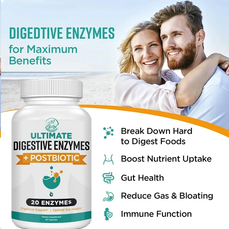 Digestive enzyme 1000mg containing postbiotic acid bloating,optimizing digestion and intestinal function, 60 vegetarian capsules