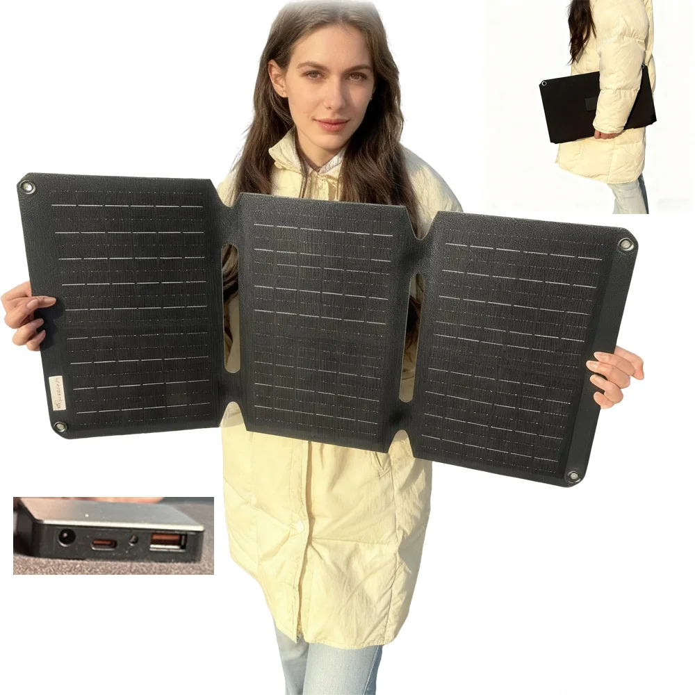 15W/40W Portable Solar Panel, Outdoor Camping Foldable Solar Panel Emergency Charging with 5V USB Type-C, 18V DC Port Optional
