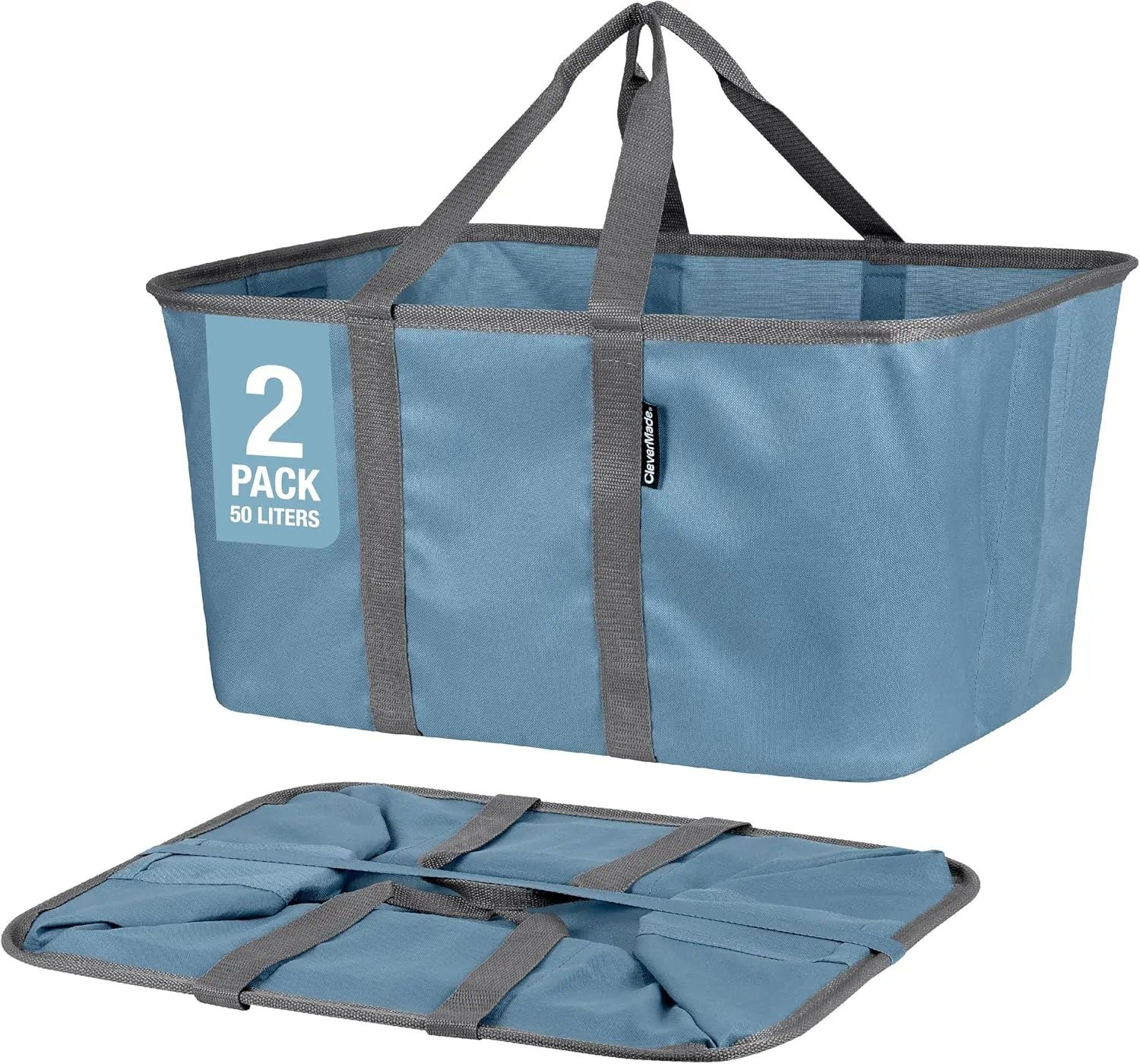 Collapsible Laundry Tote, Denim/Charcoal 2PK - 50L (13 Gal) Collapsible Laundry Baskets with Sturdy Pop-Up Wire Frame and Long